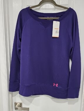 Under Armour Women's Deep Purple Crew Sweatshirt with Pink Logo